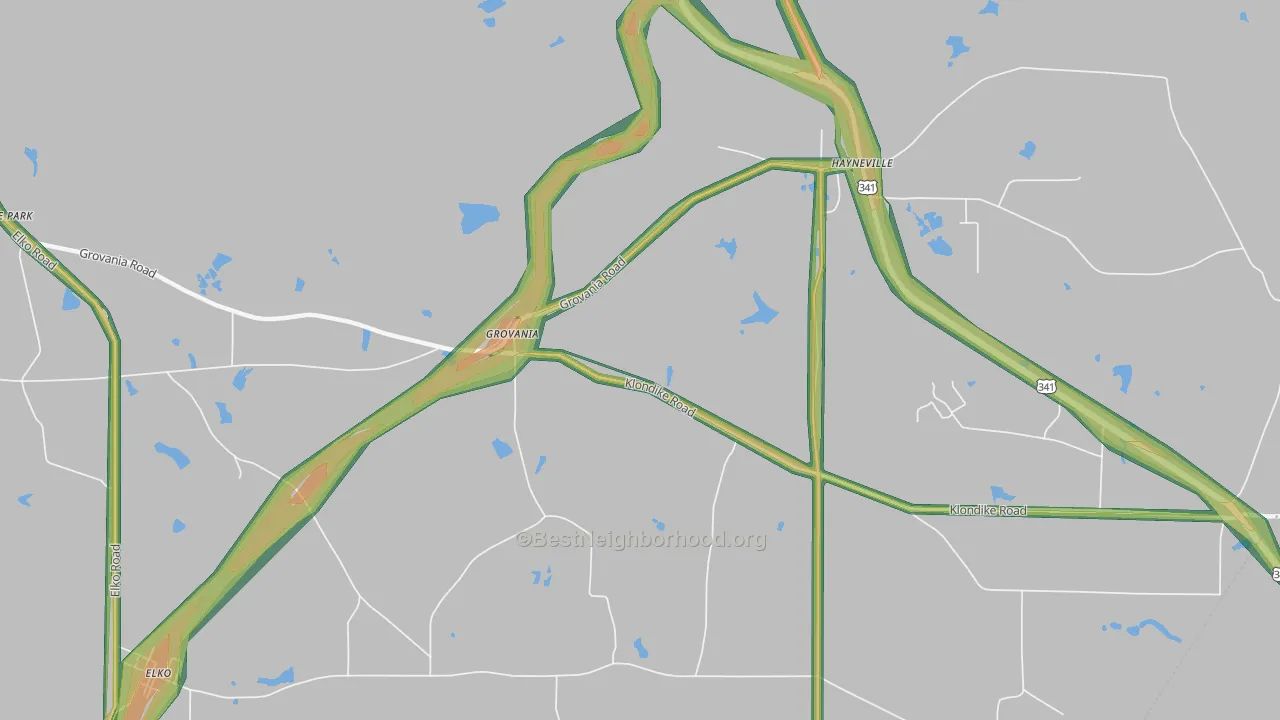 Grovania, GA Map of Noise Levels in Grovania