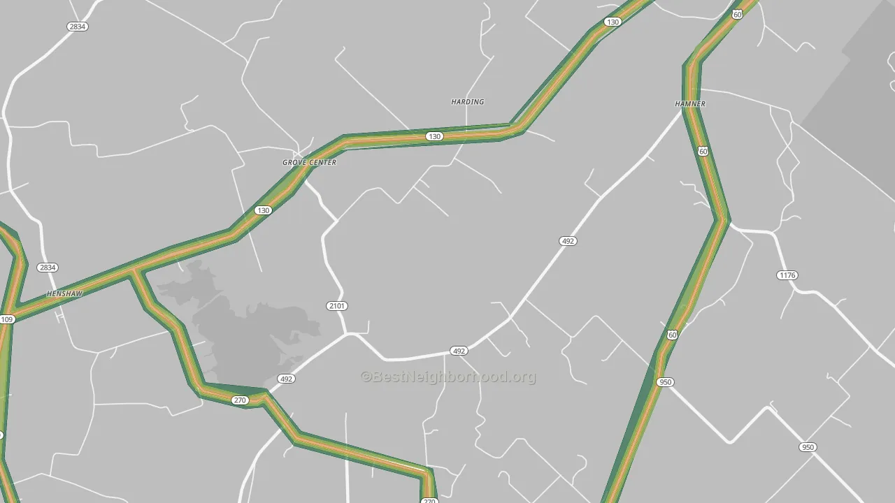 Grove Center, KY Map of Noise Levels in Grove Center