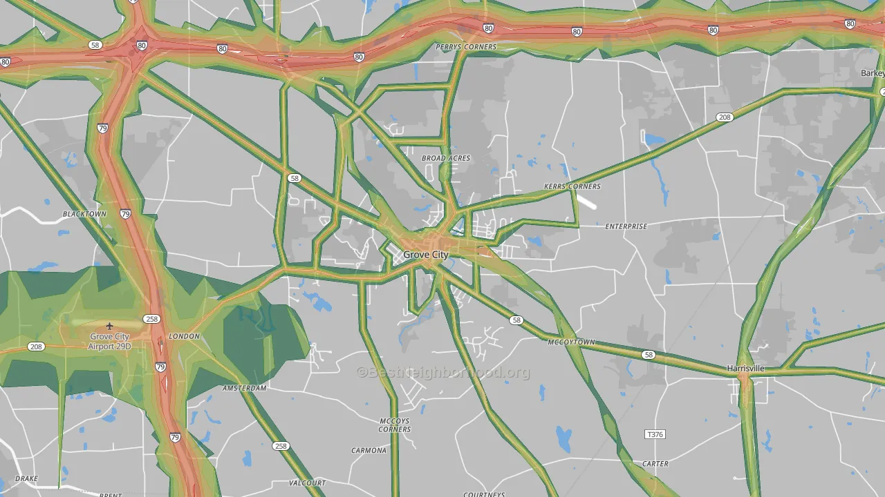 Grove City, PA Map of Noise Levels in Grove City