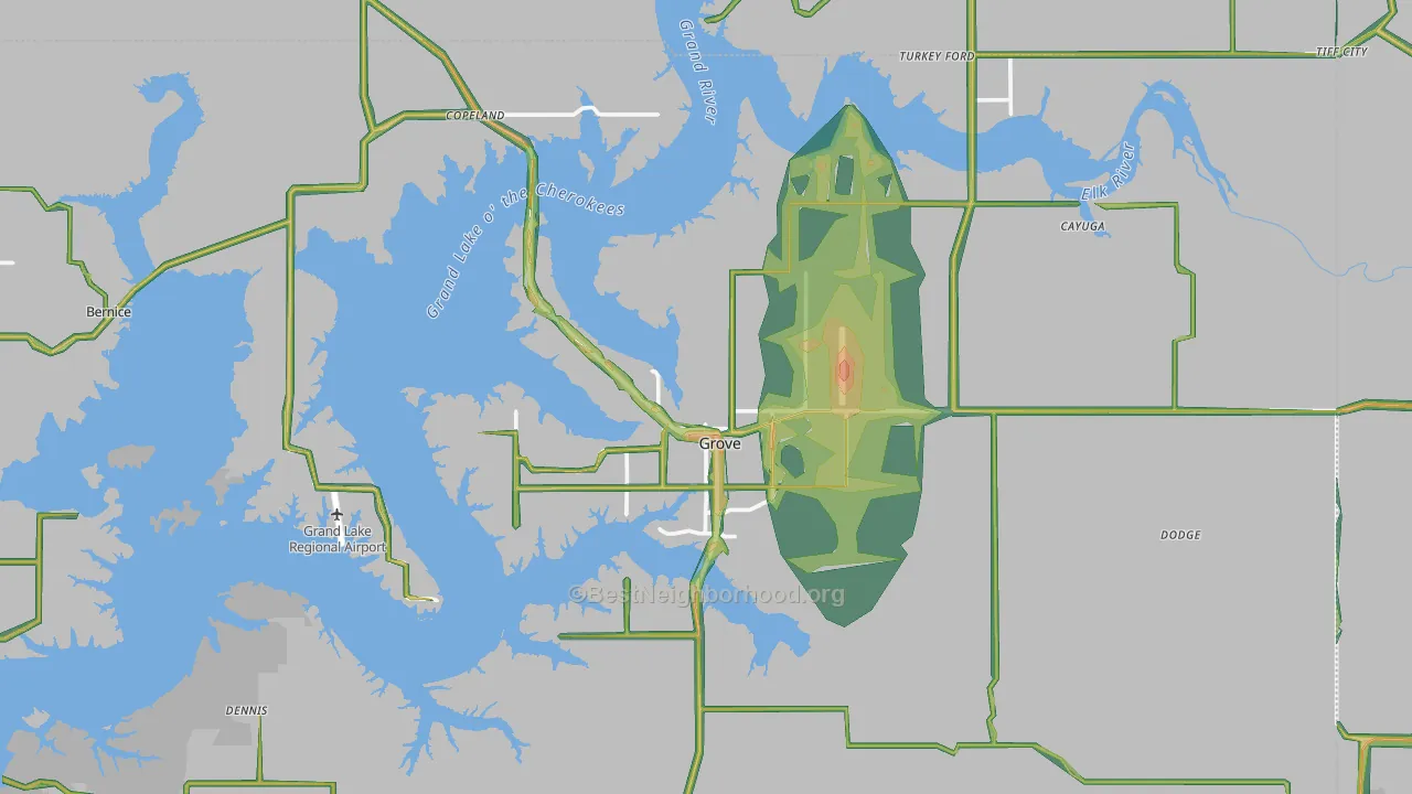 Grove, OK Map of Noise Levels in Grove