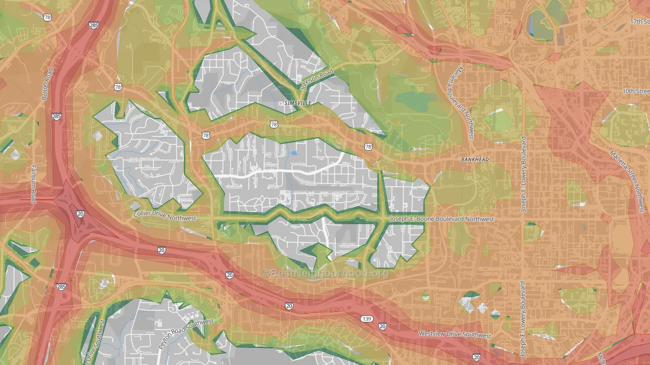 Grove Park, Atlanta, GA Map of Noise Levels in Grove Park