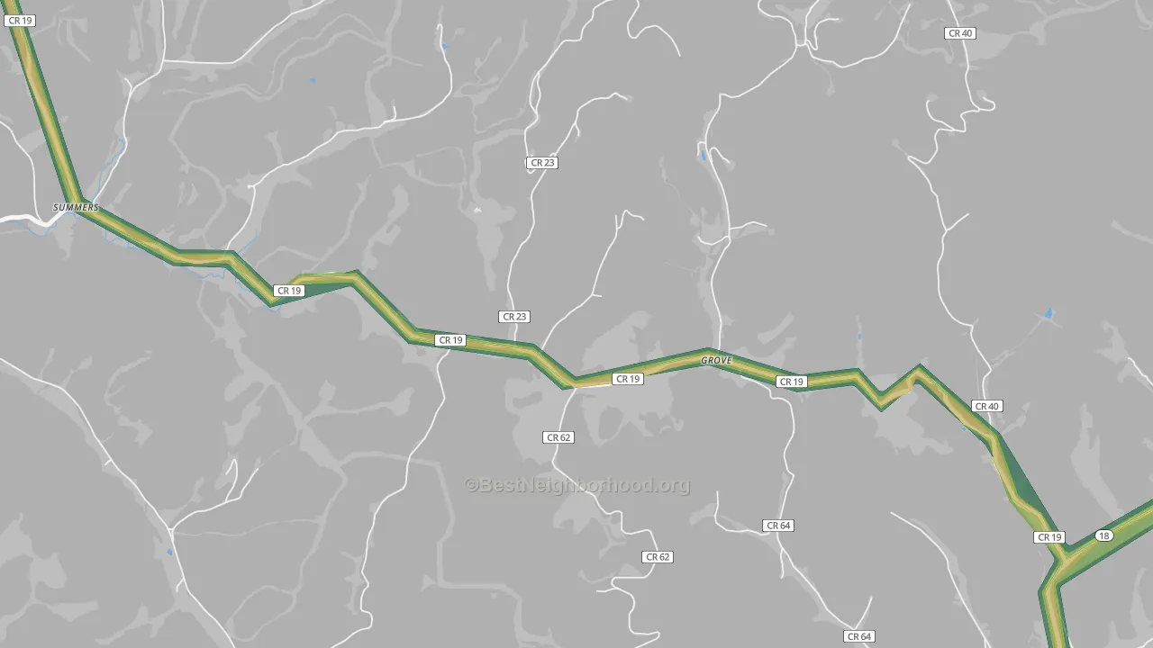 Grove, WV Map of Noise Levels in Grove