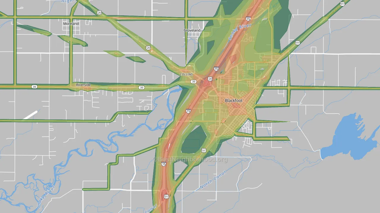 Groveland, ID Map of Noise Levels in Groveland