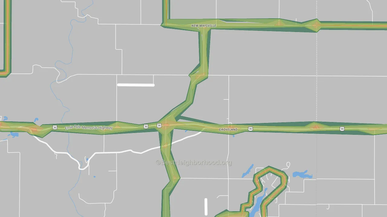 Groveland, IN Map of Noise Levels in Groveland