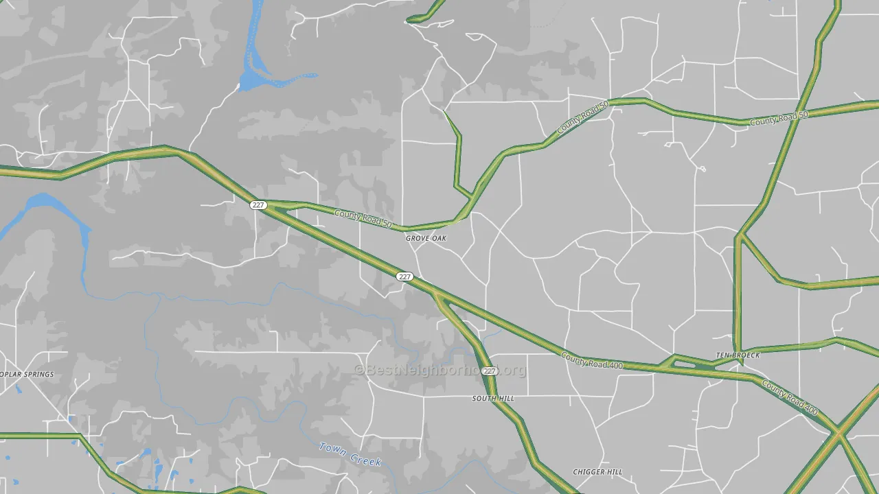 Groveoak, AL Map of Noise Levels in Groveoak