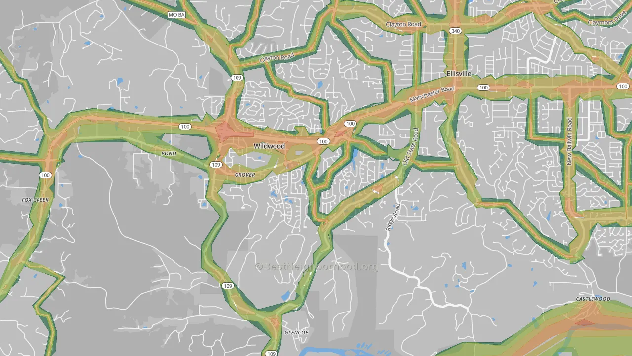 Grover, MO Map of Noise Levels in Grover