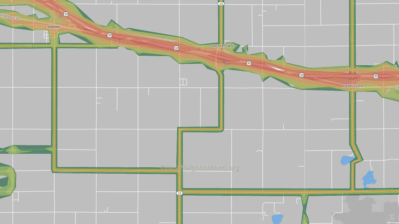 Grovertown, IN Map of Noise Levels in Grovertown