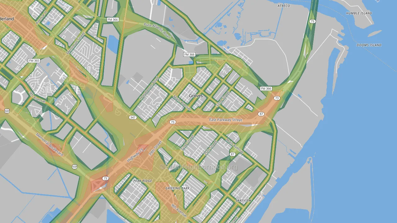 Groves, TX Map of Noise Levels in Groves
