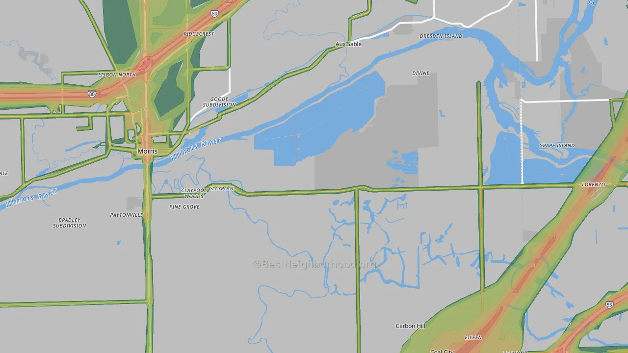 Grundy County, IL Map of Noise Levels in Grundy County