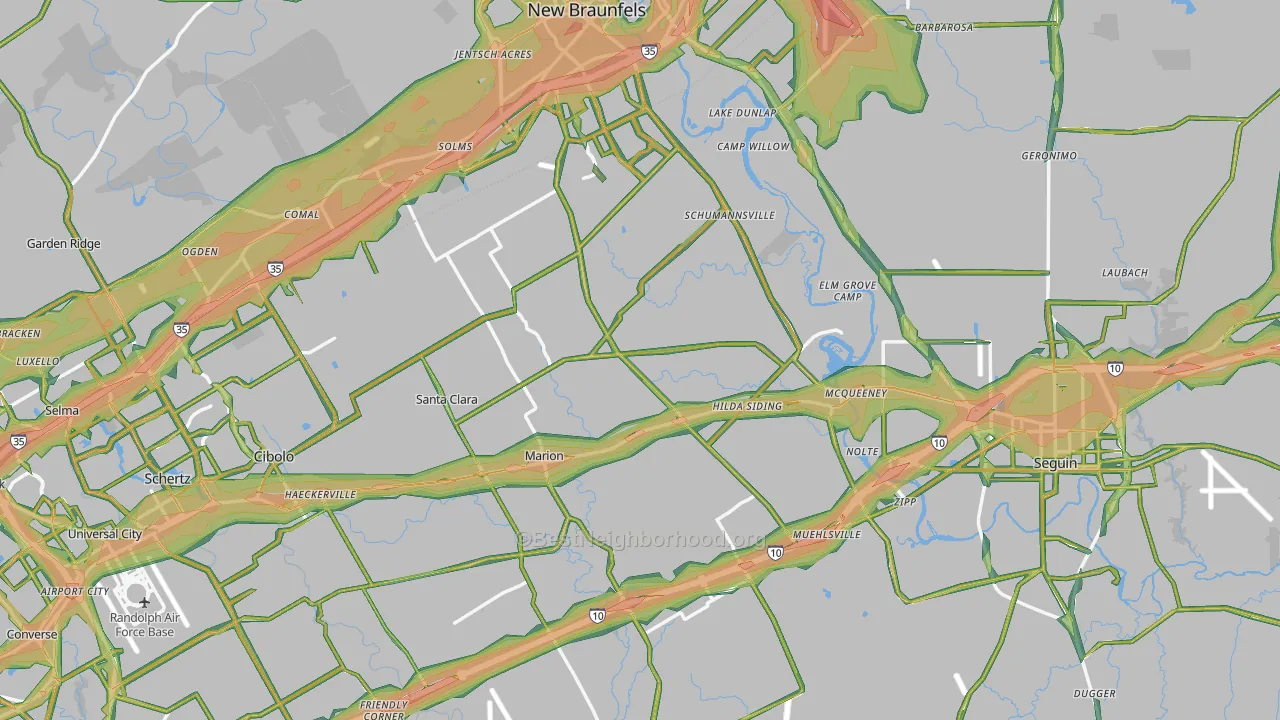 Guadalupe County, TX Map of Noise Levels in Guadalupe County