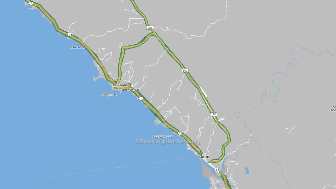 Gualala, CA Map of Noise Levels in Gualala