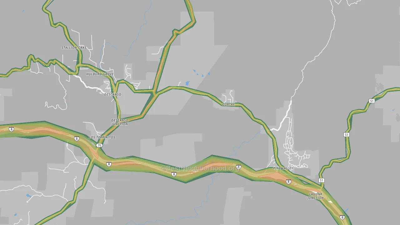 Guatay, CA Map of Noise Levels in Guatay