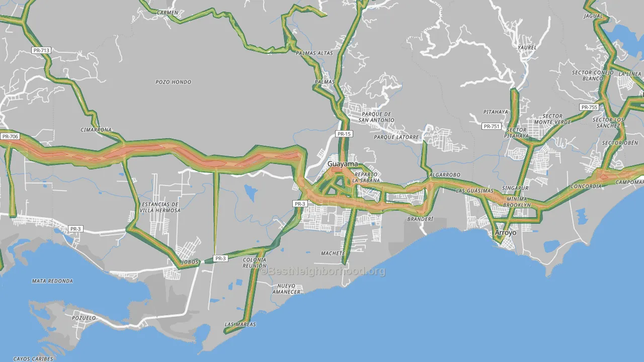 Guayama Municipio, PR Map of Noise Levels in Guayama Municipio