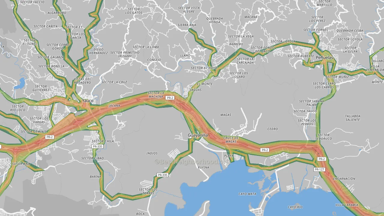 Guayanilla Municipio, PR Map of Noise Levels in Guayanilla Municipio