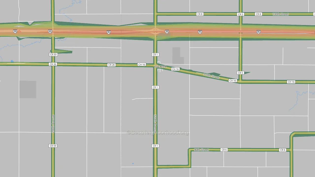 Guckeen, MN Map of Noise Levels in Guckeen