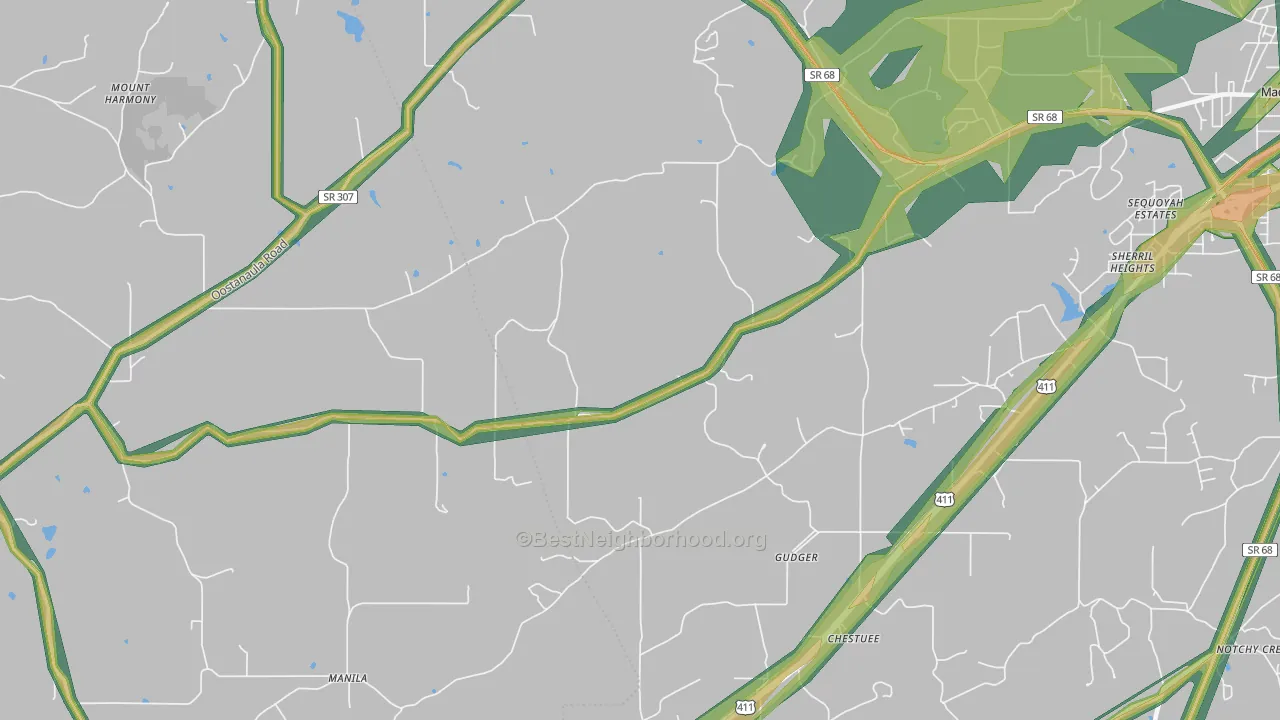 Gudger, TN Map of Noise Levels in Gudger