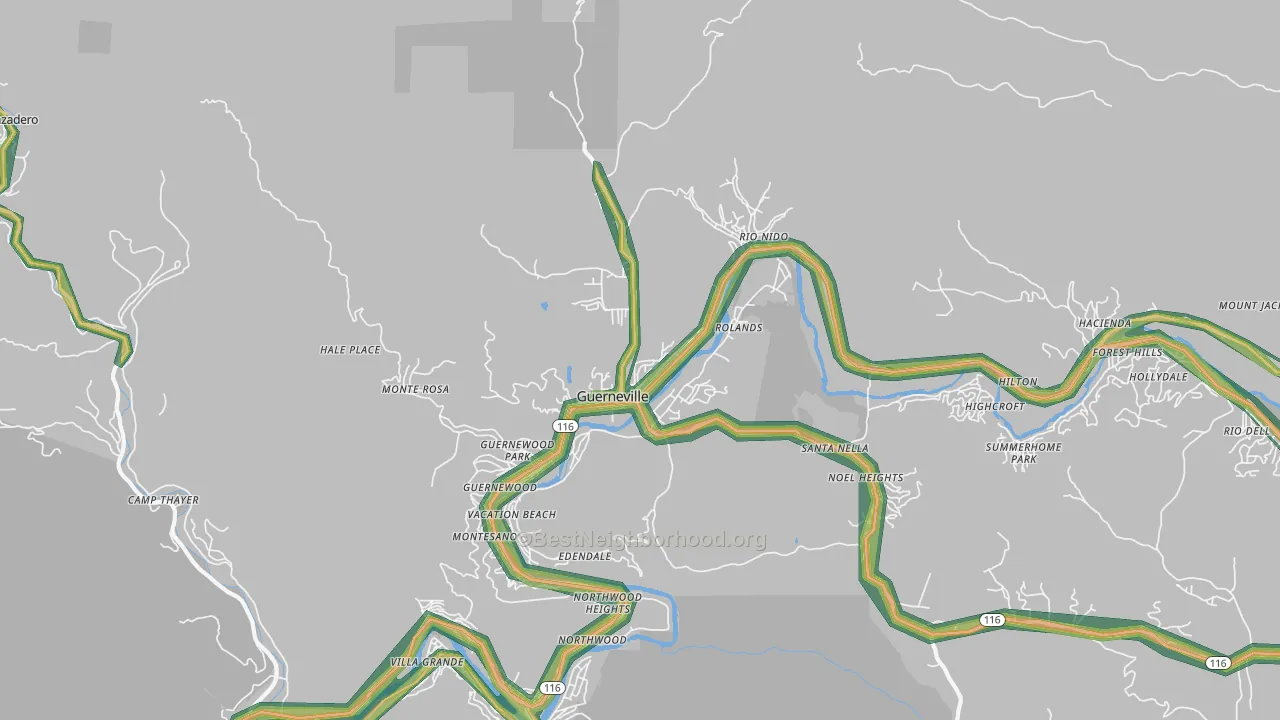 Guerneville, CA Map of Noise Levels in Guerneville