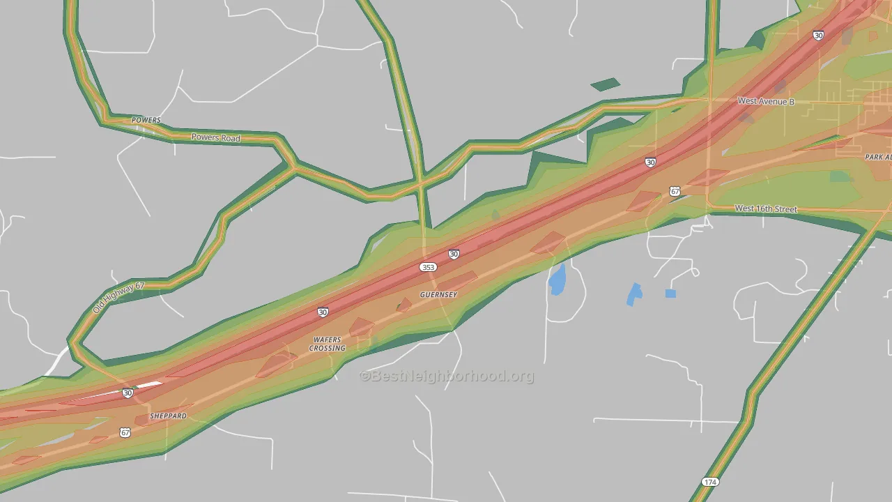 Guernsey, AR Map of Noise Levels in Guernsey