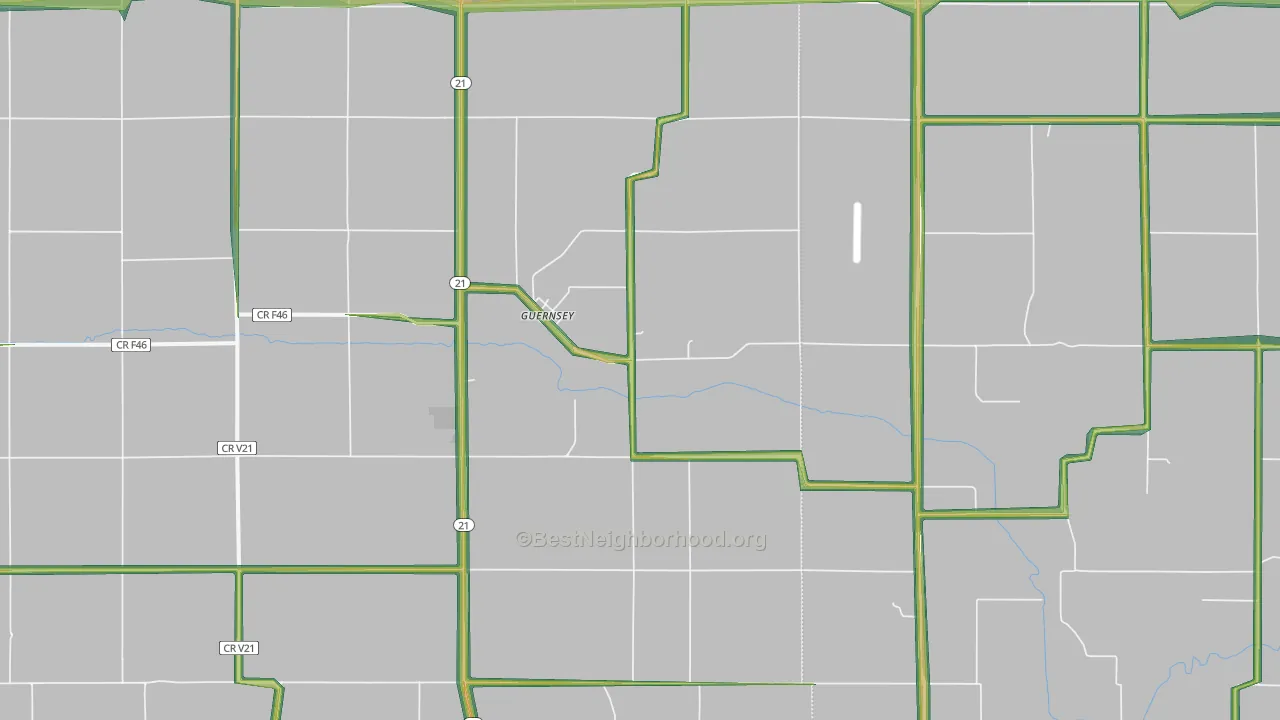 Guernsey, IA Map of Noise Levels in Guernsey
