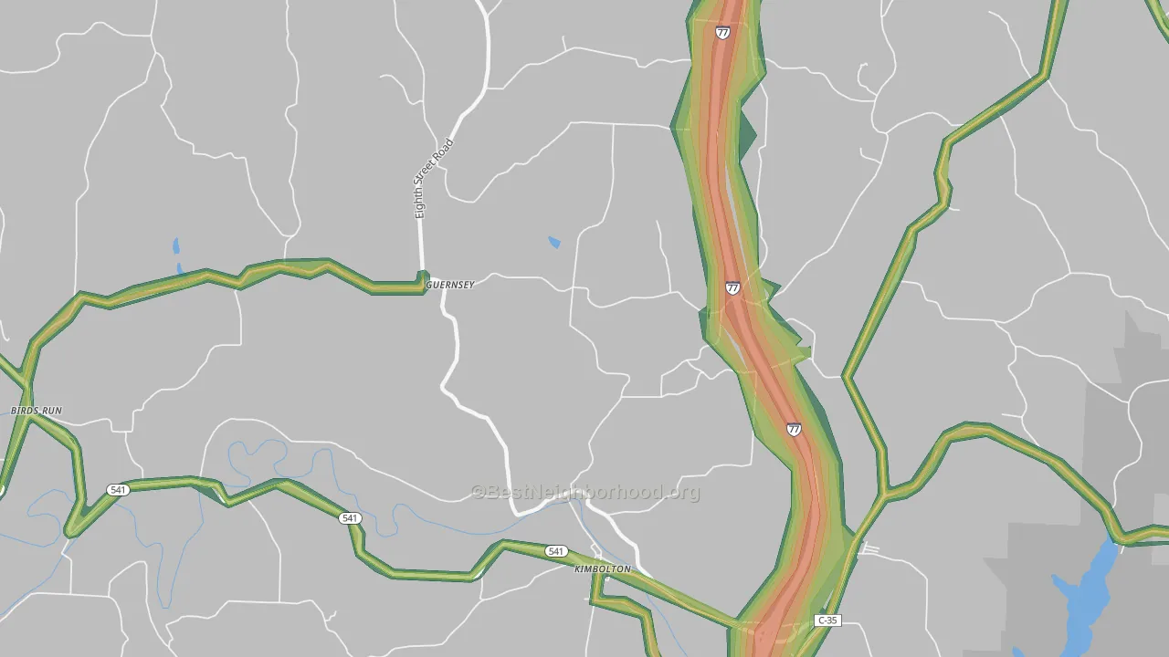 Guernsey, OH Map of Noise Levels in Guernsey
