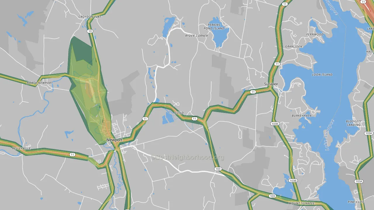 Guild, NH Map of Noise Levels in Guild
