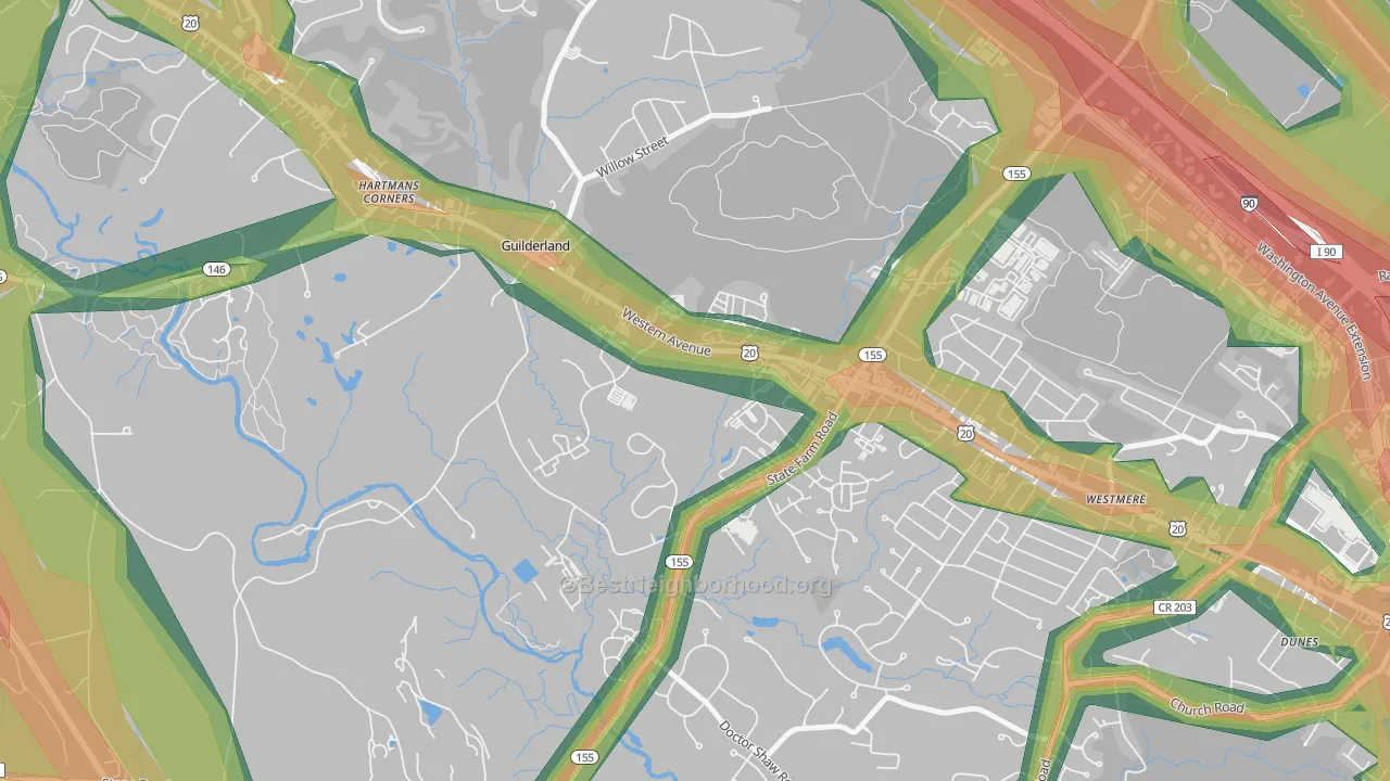Guilderland, NY Map of Noise Levels in Guilderland
