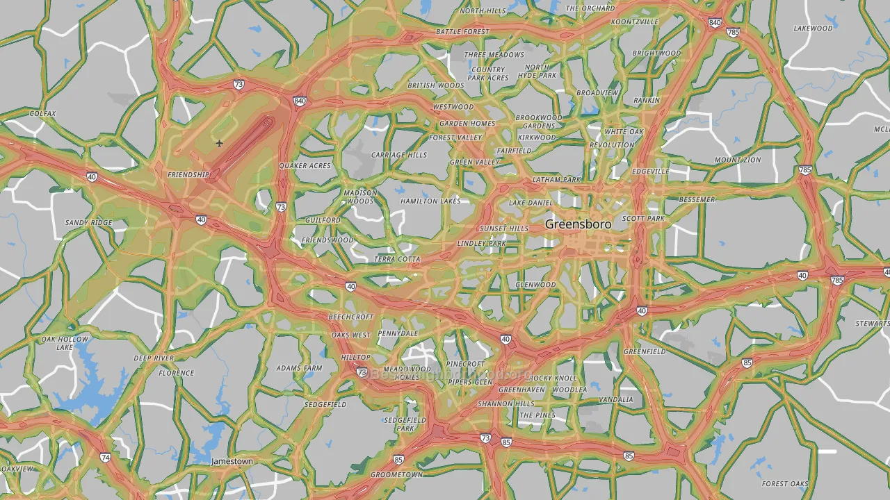 Guilford County, NC Map of Noise Levels in Guilford County