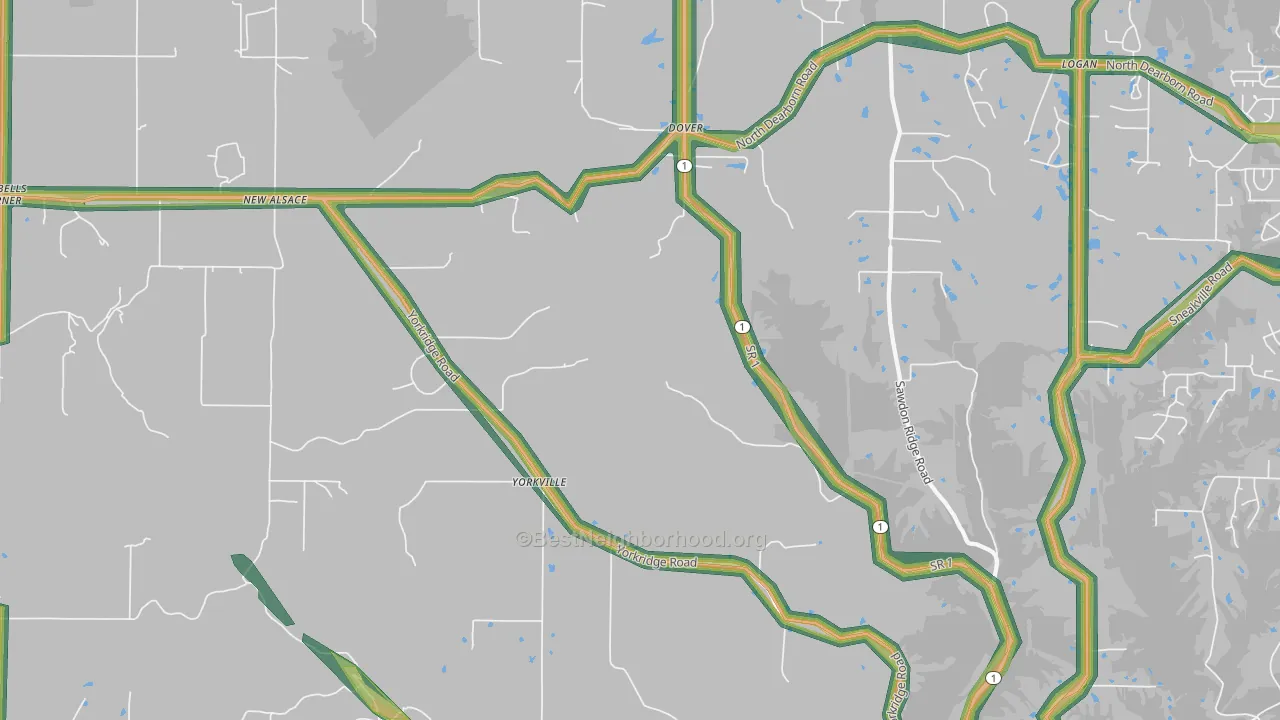 Guilford, IN Map of Noise Levels in Guilford