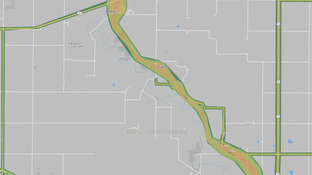 Guilford, KS Map of Noise Levels in Guilford