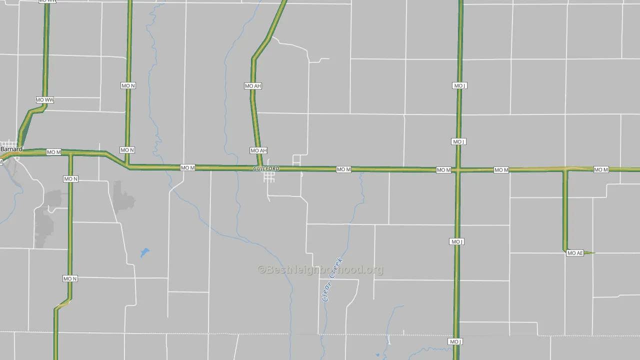 Guilford, MO Map of Noise Levels in Guilford