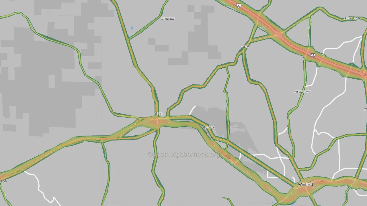 Guin, AL Map of Noise Levels in Guin