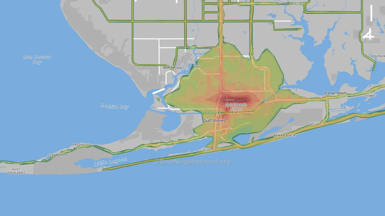 Gulf Shores, AL Map of Noise Levels in Gulf Shores
