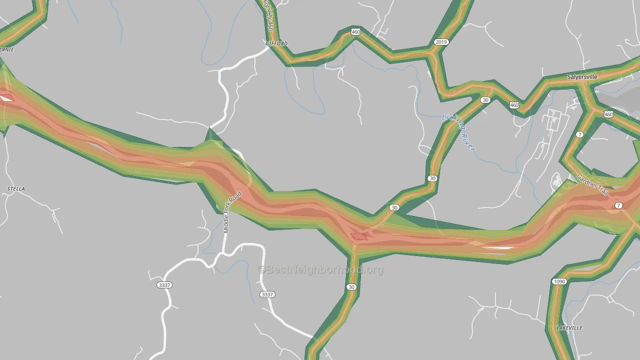 Gullett, KY Map of Noise Levels in Gullett