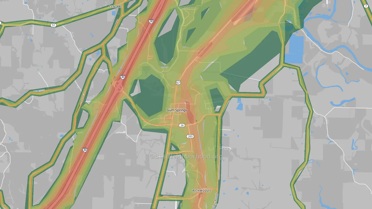 Gum Springs, AR Map of Noise Levels in Gum Springs