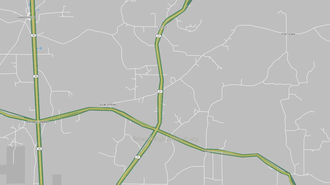 Gum Springs, MS Map of Noise Levels in Gum Springs