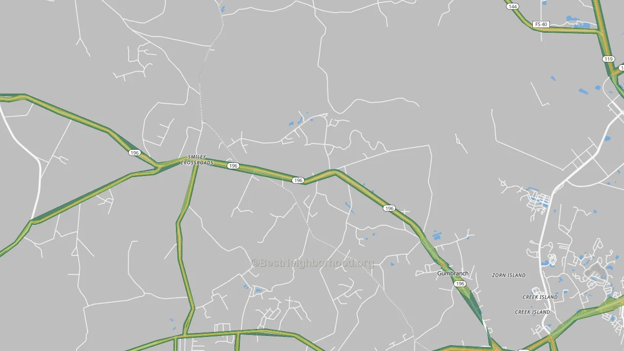 Gumbranch, GA Map of Noise Levels in Gumbranch