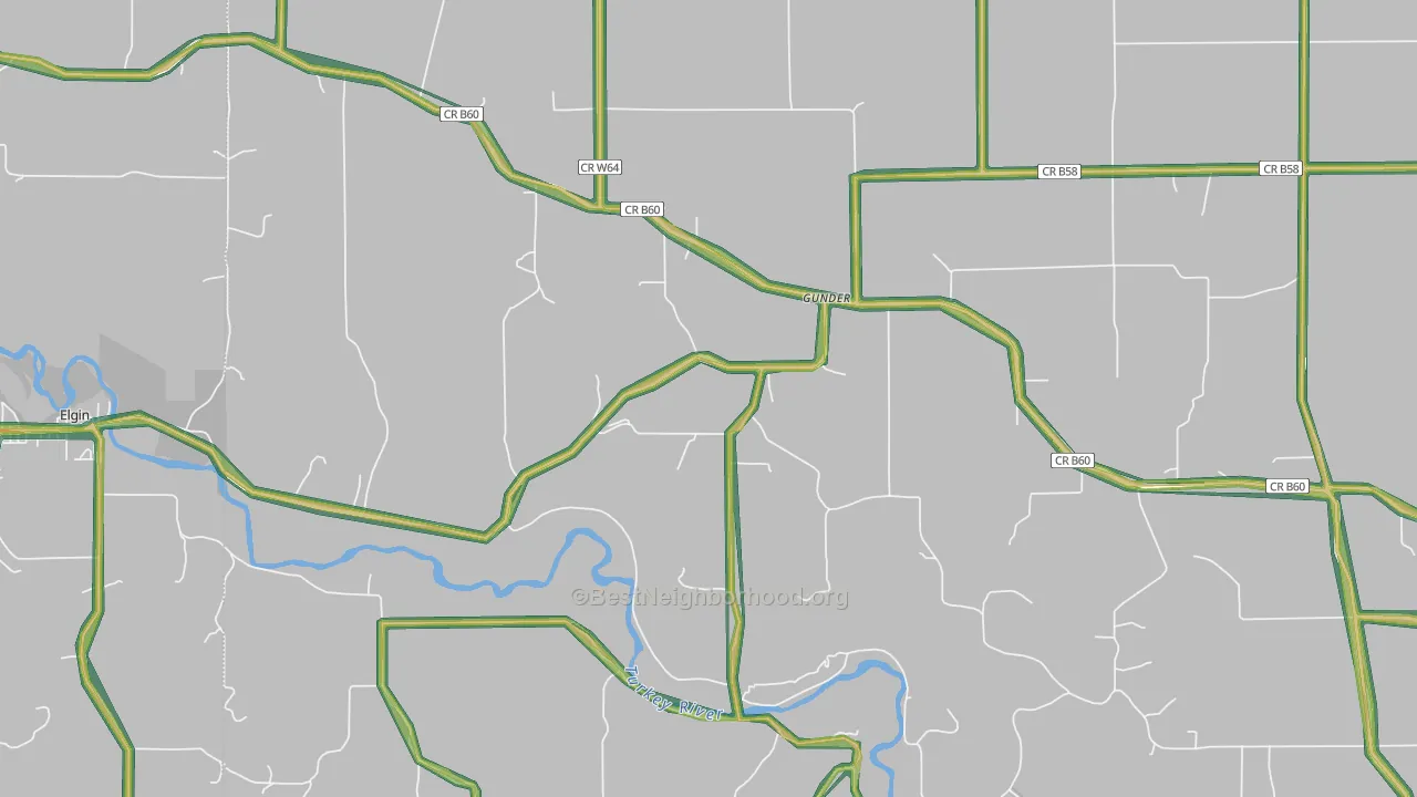Gunder, IA Map of Noise Levels in Gunder