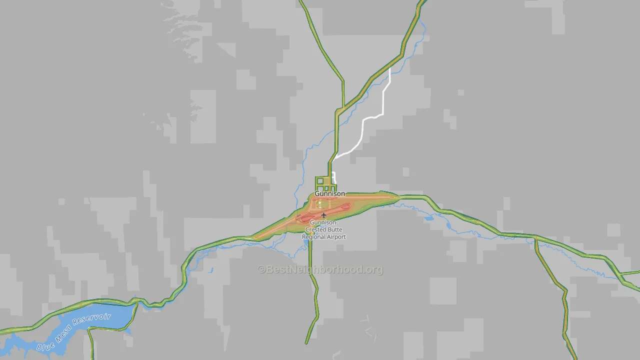 Gunnison, CO Map of Noise Levels in Gunnison