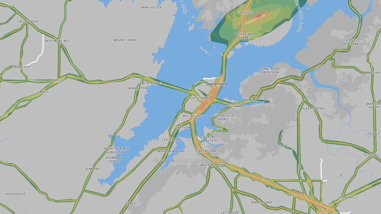 Guntersville, AL Map of Noise Levels in Guntersville