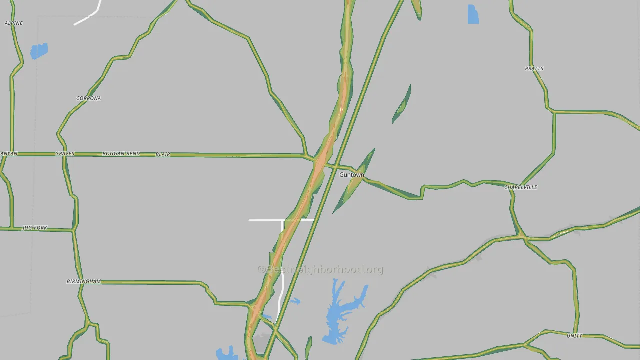 Guntown, MS Map of Noise Levels in Guntown