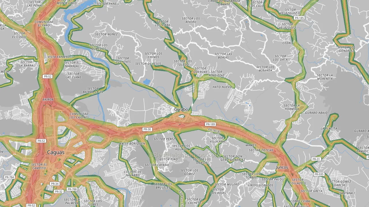 Gurabo, PR Map of Noise Levels in Gurabo