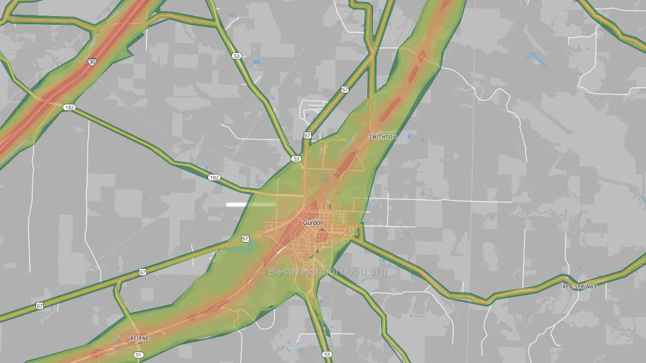 Gurdon, AR Map of Noise Levels in Gurdon