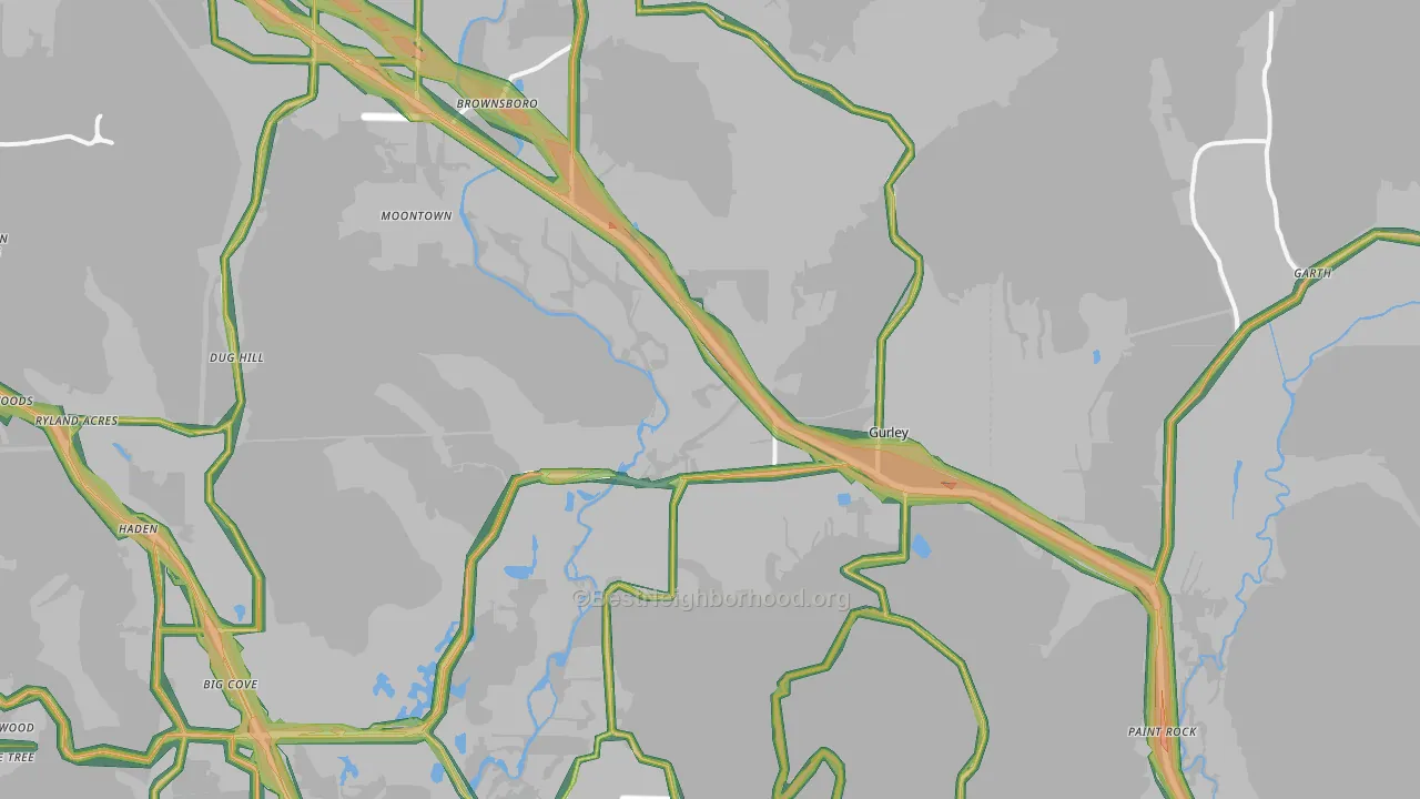 Gurley, AL Map of Noise Levels in Gurley