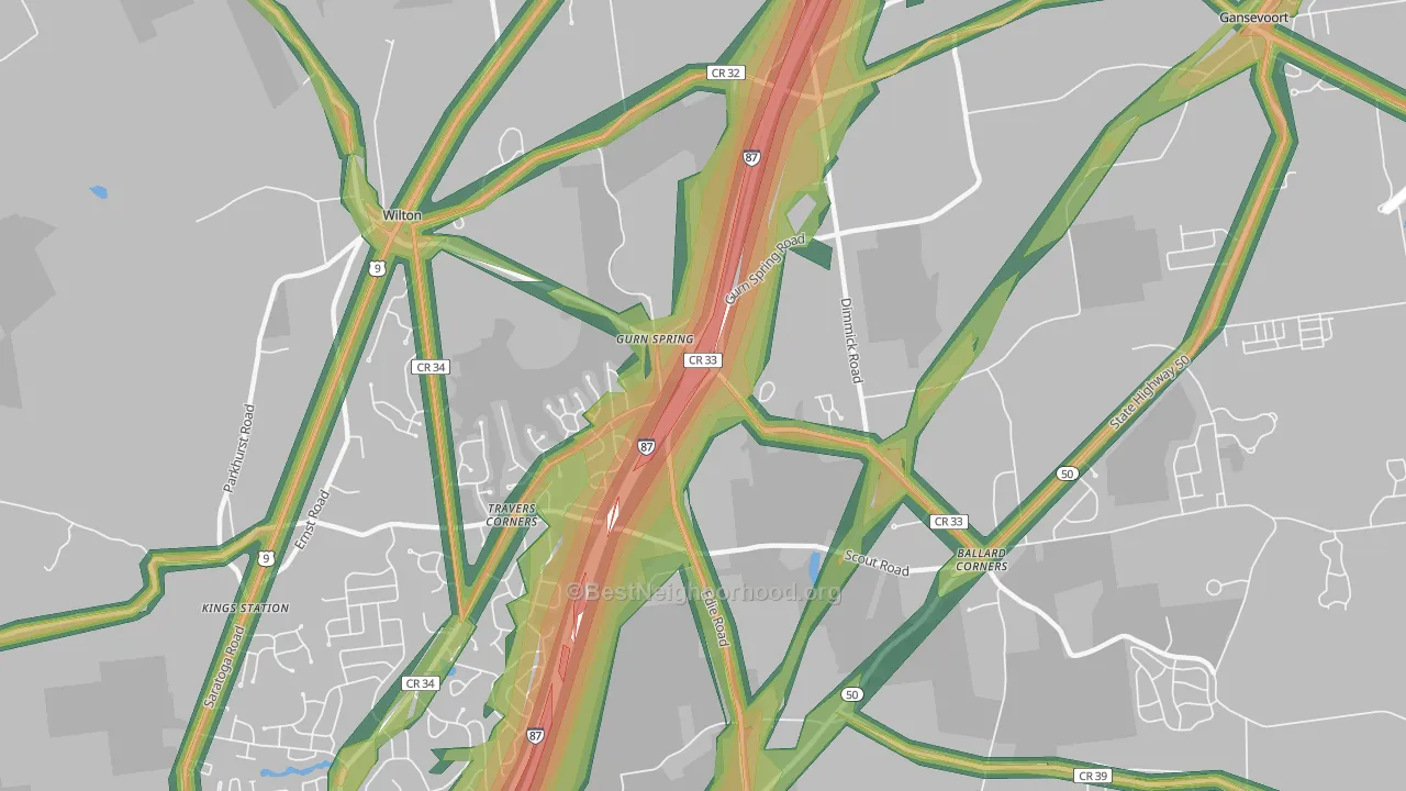 Gurn Spring, NY Map of Noise Levels in Gurn Spring