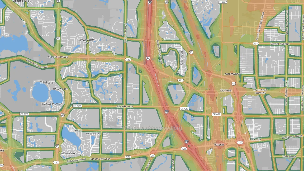 Gurnee, IL Map of Noise Levels in Gurnee