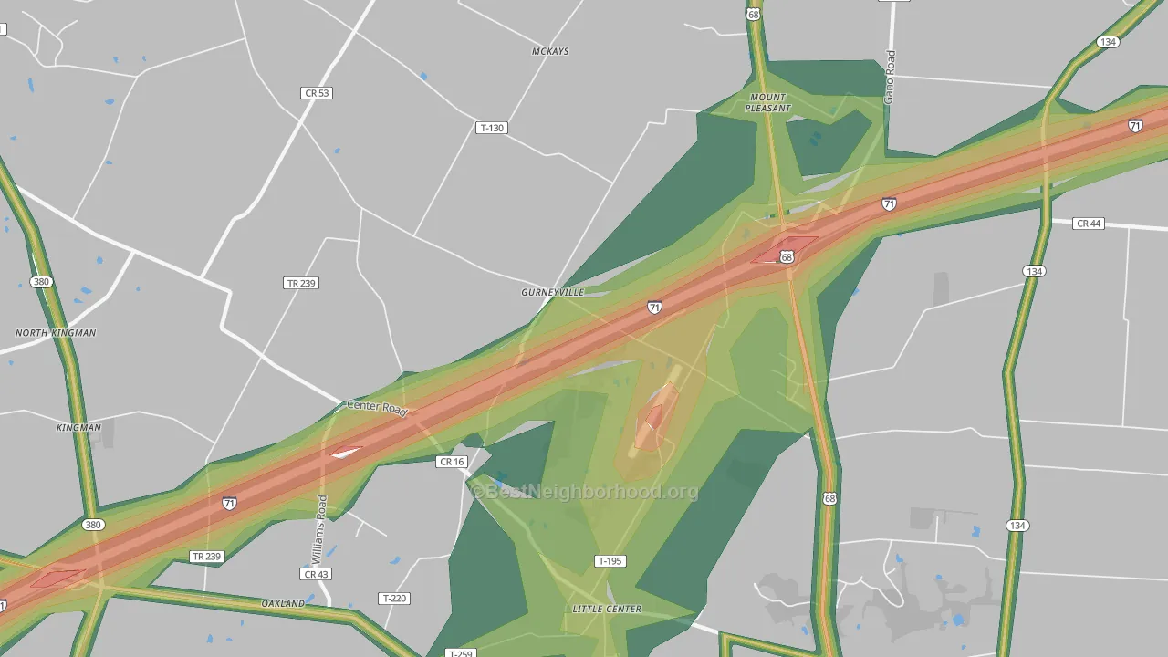 Gurneyville, OH Map of Noise Levels in Gurneyville