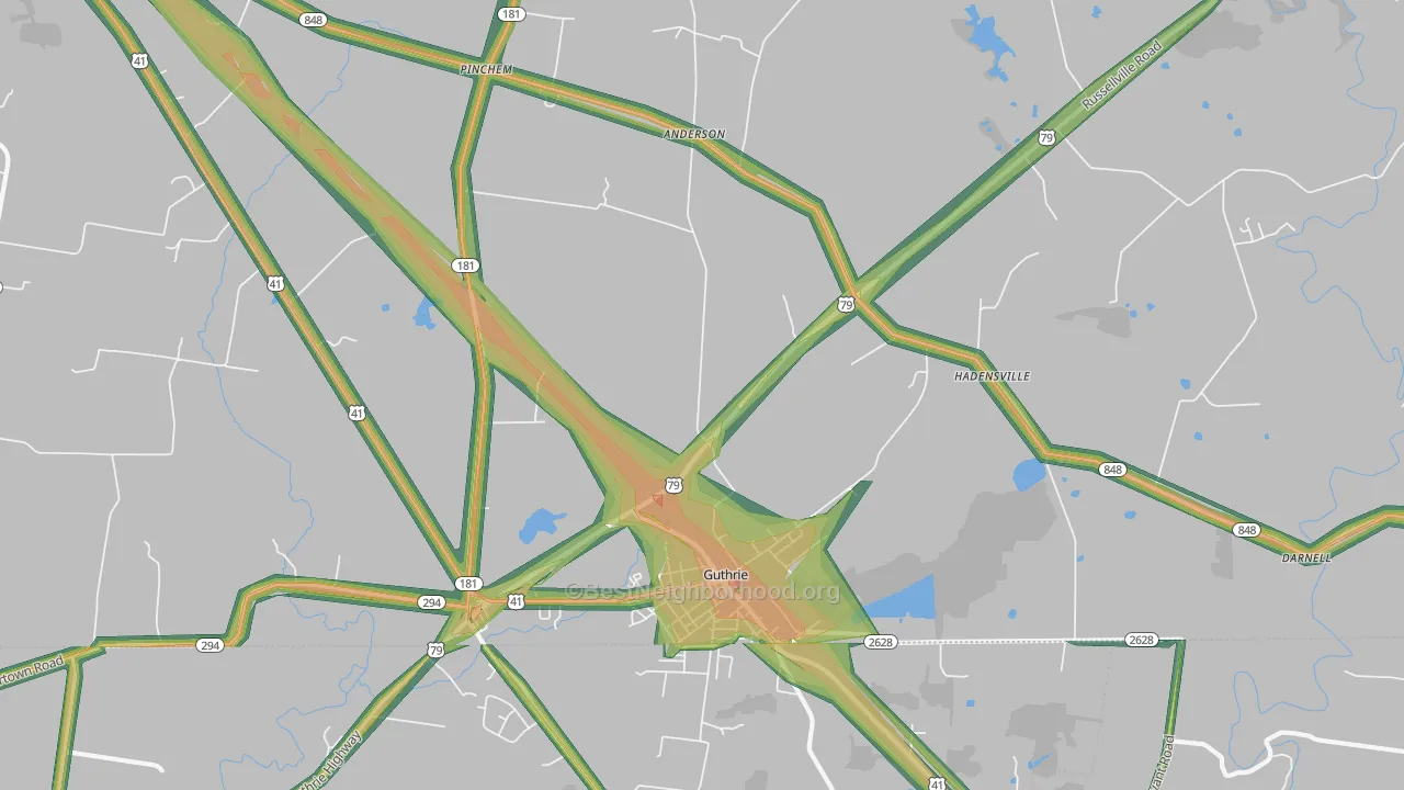 Guthrie, KY Map of Noise Levels in Guthrie
