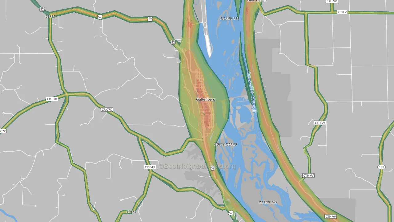 Guttenberg, IA Map of Noise Levels in Guttenberg