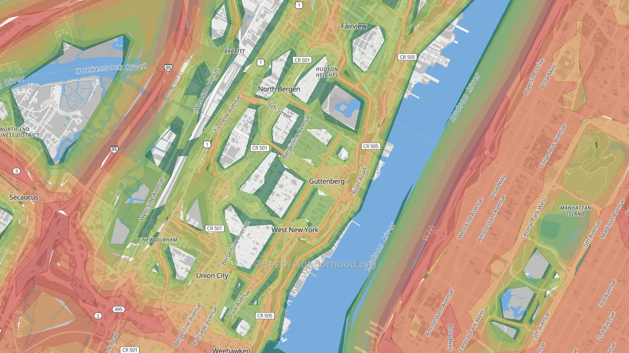 Guttenberg, NJ Map of Noise Levels in Guttenberg
