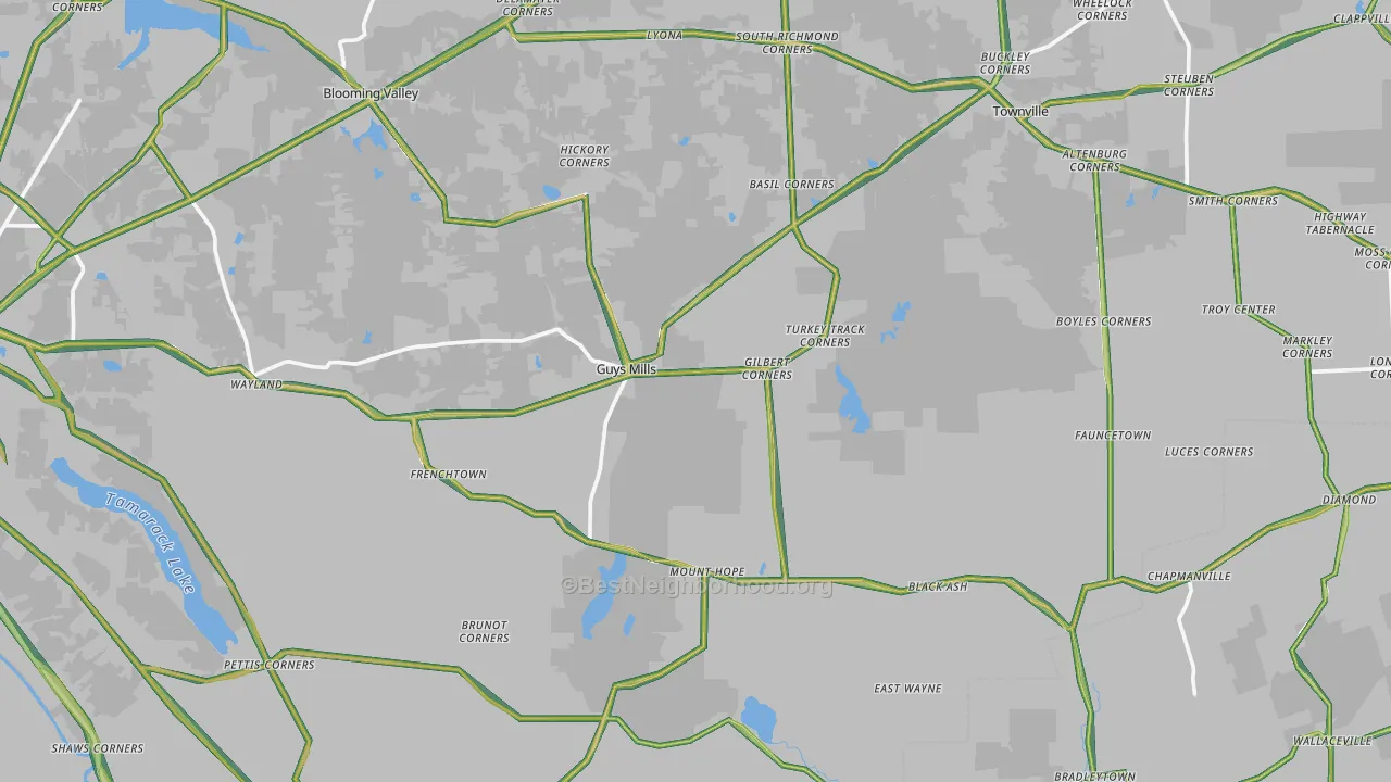 Guys Mills, PA Map of Noise Levels in Guys Mills
